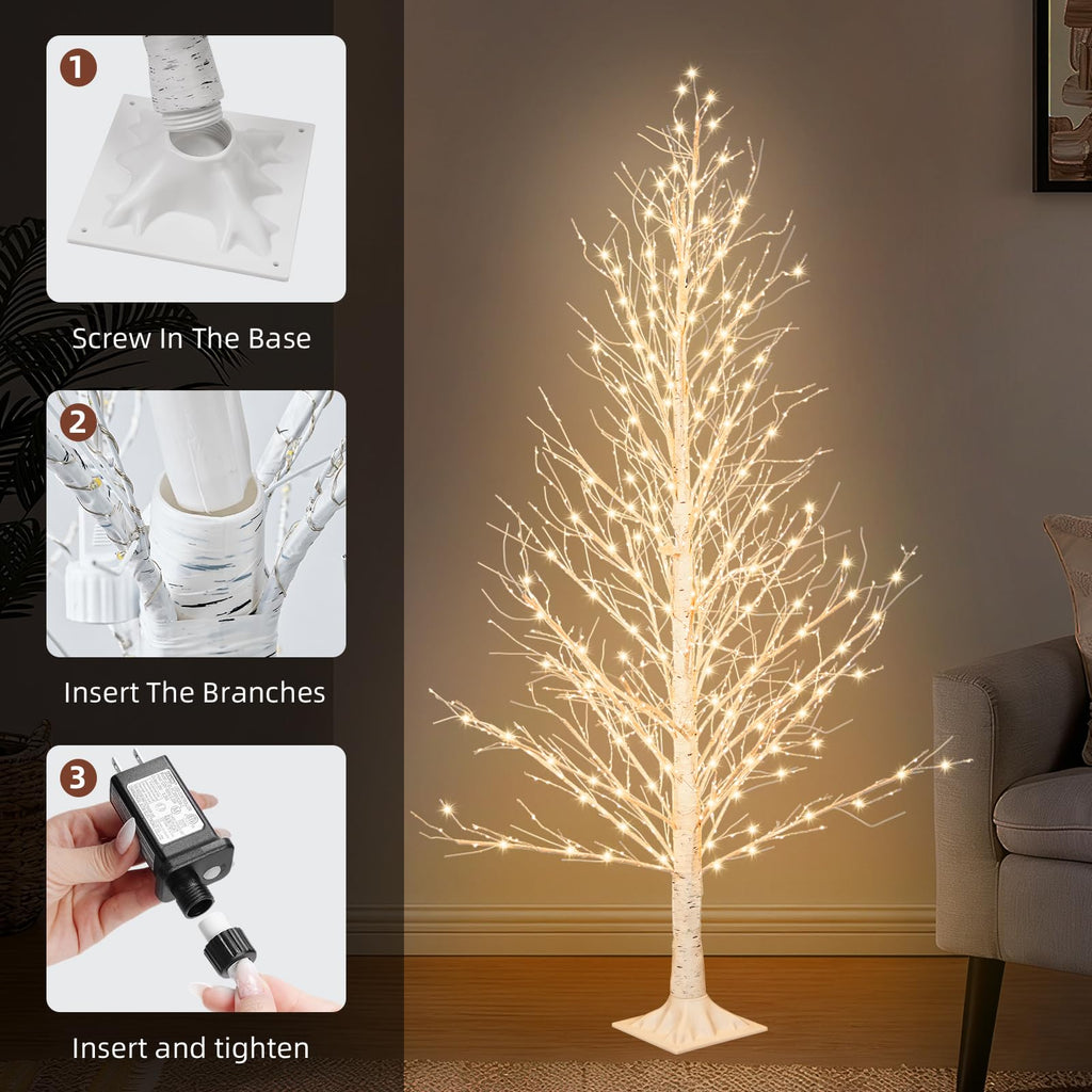 6FT LED Lighted Birch Tree with Timer IP44 Waterproof L212892