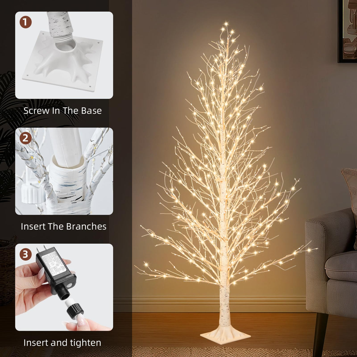6FT LED Lighted Birch Tree with Timer IP44 Waterproof L212892