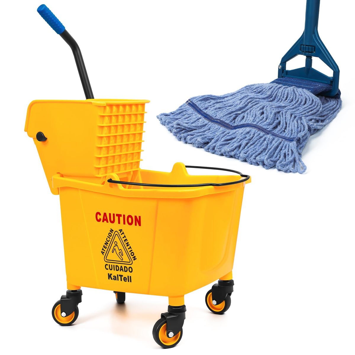 35 Quart Commercial Mop Bucket with Side Press Wringer on Wheels V60806