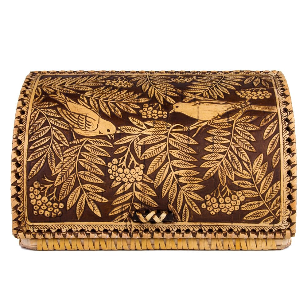 Birds Pattern Birch Bark Bread Box A360458