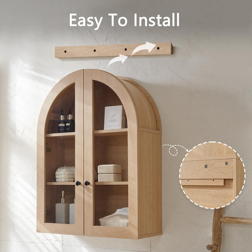 Arched Wall Mount Bathroom Cabinet with Glass Doors I533407