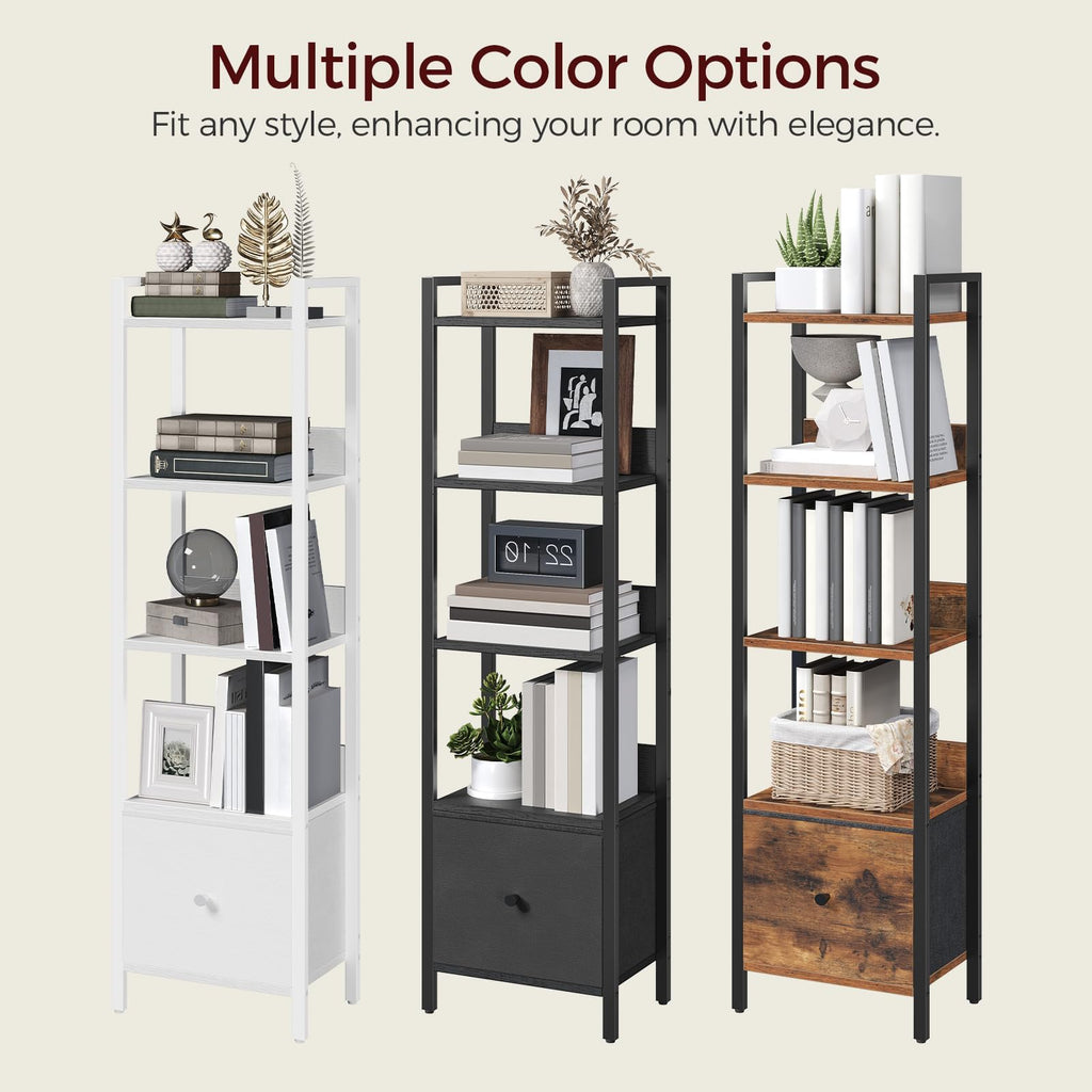 Black 5-Tier Bookshelf with Drawer Q46503