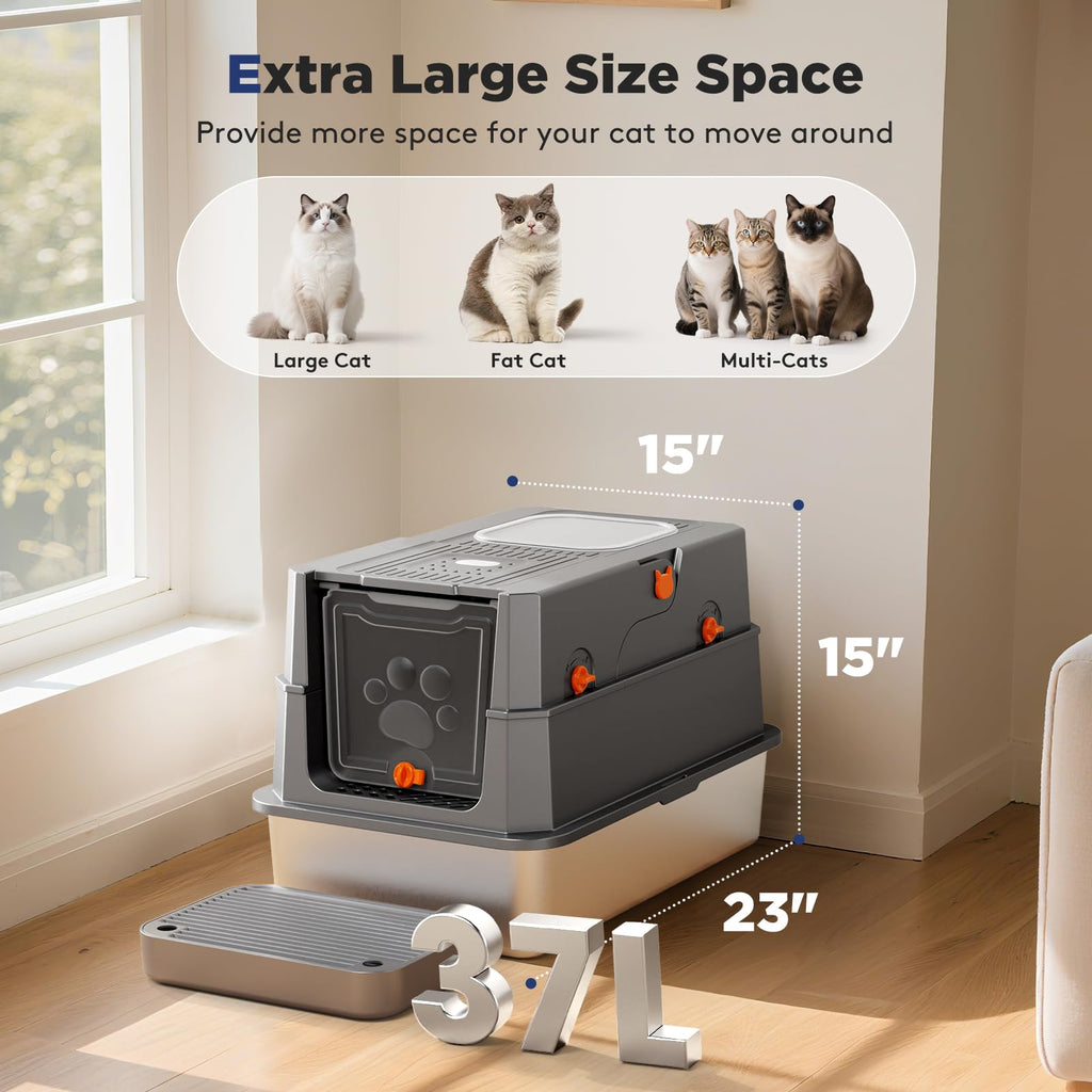 Stainless Steel Enclosed Cat Litter Box with Lid F7661