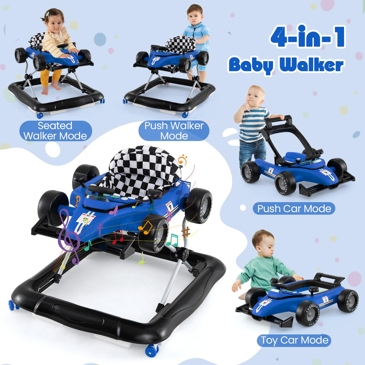 Foldable Baby Walker with Adjustable Heights and Wheels F471478