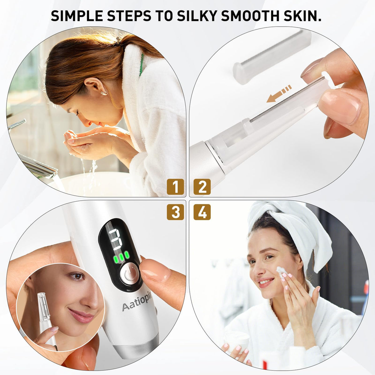 3 Speeds LED Electric Dermaplaning Tool with 12 Replaceable Blades X6808