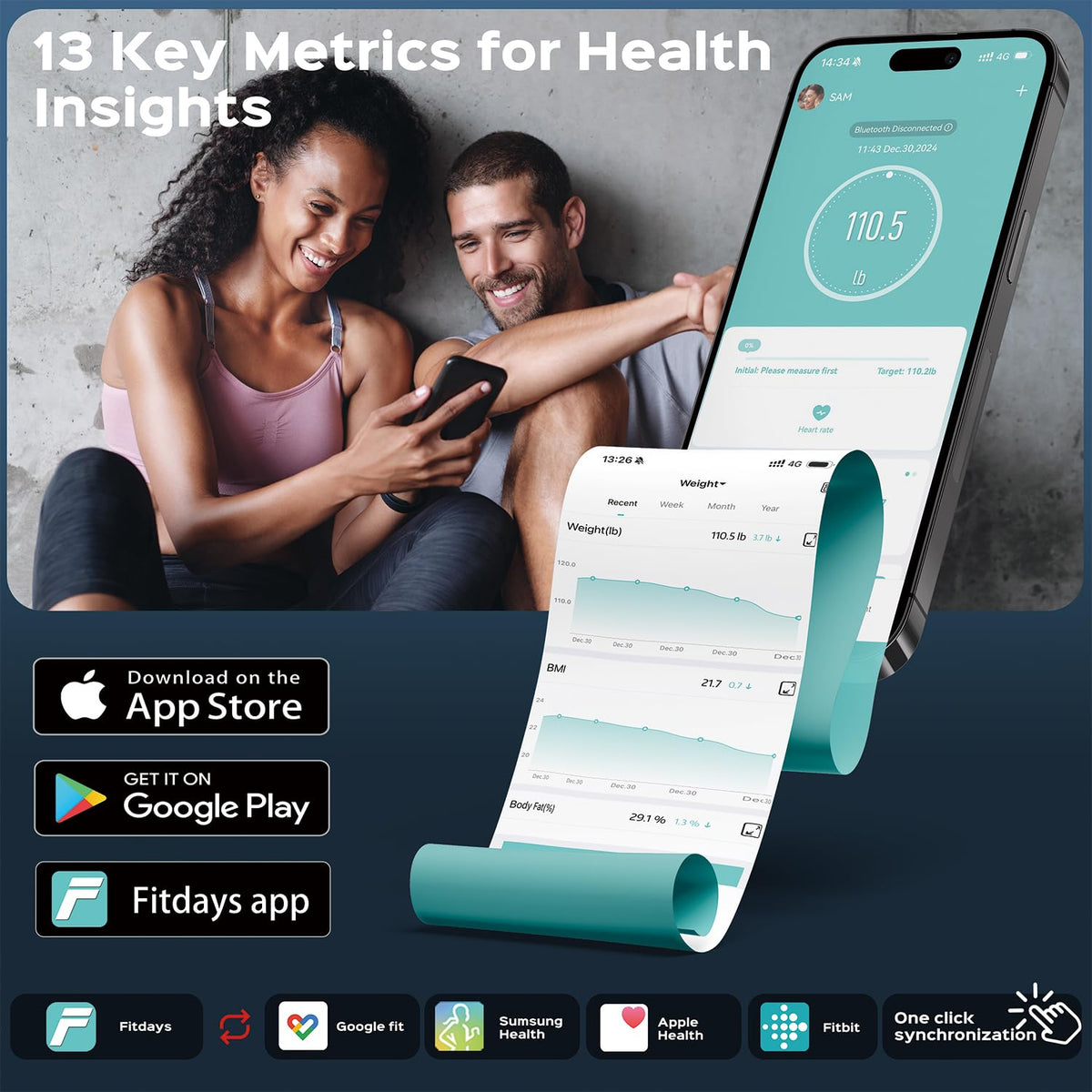 Smart Weight Scale with BMI Body Fat Muscle Mass G43827