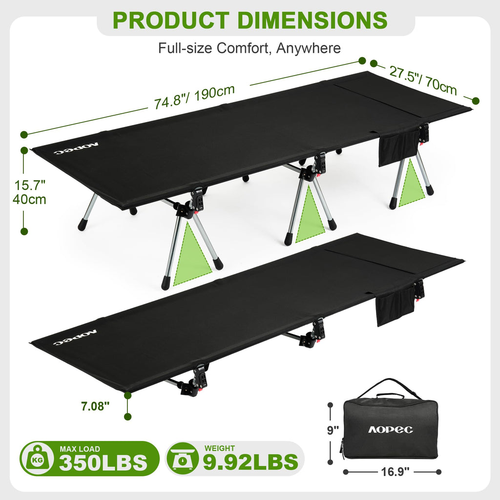 Height Adjustable Black Camping Cot V3251
