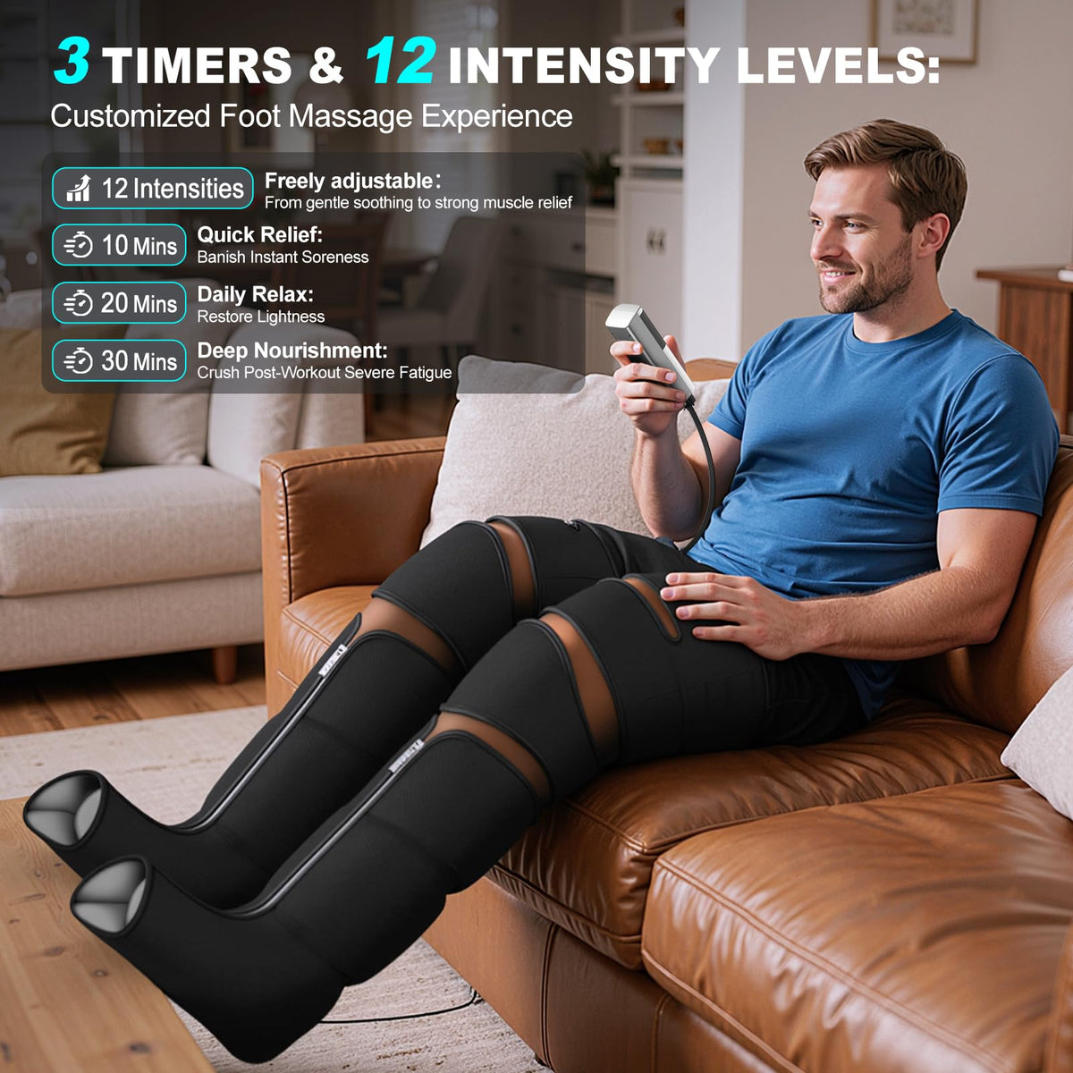 Black Leg Compression Massager with Heated Knee X88088