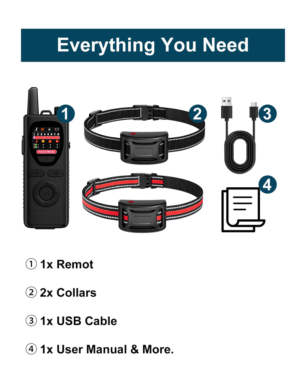 Wireless Dog Fence System 2-in-1 Pet Containment Training Collar IPX6 Waterproof Rechargeable Black Red X88172