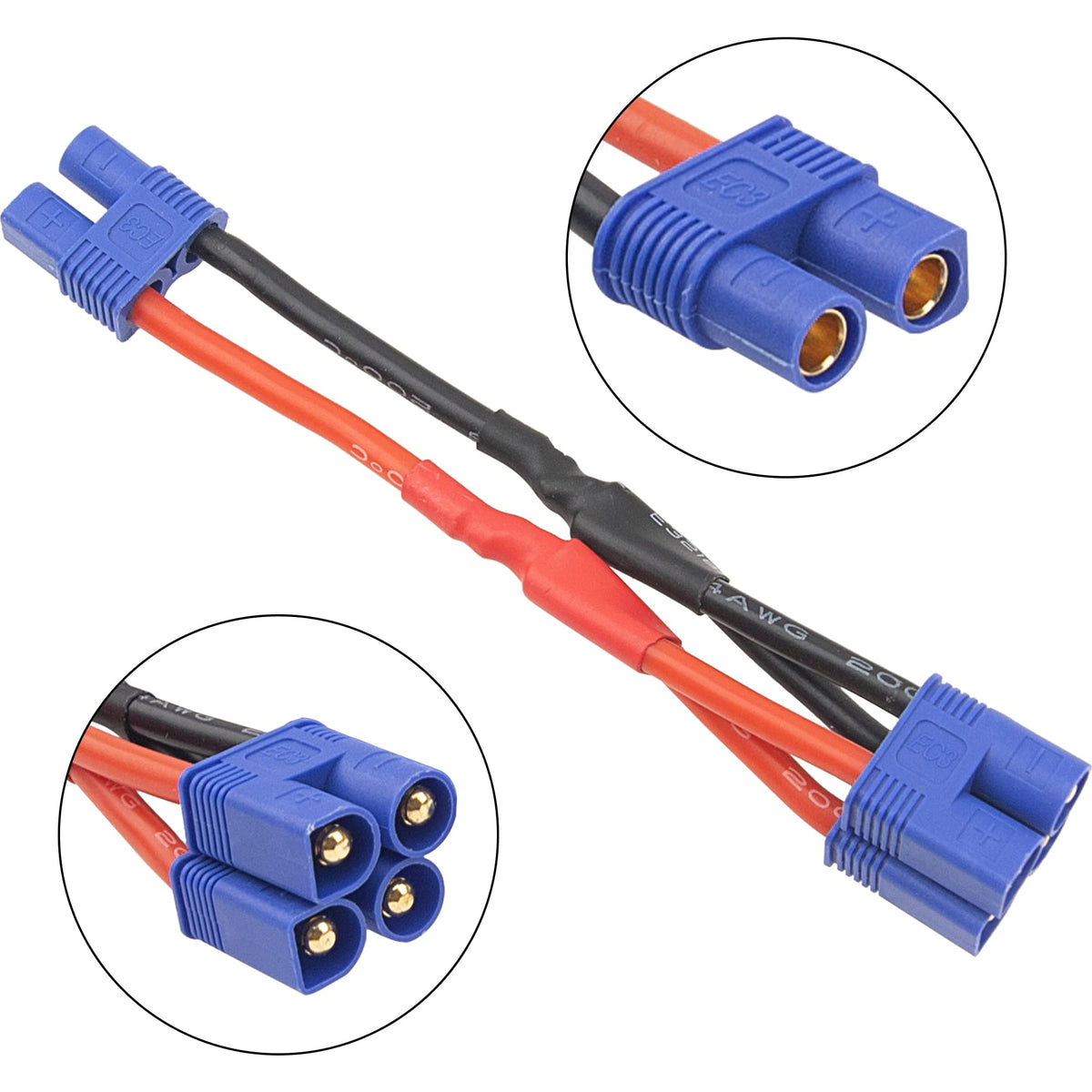 3Pcs 14AWG Silicone Y Splitter Cable Adapter 1 Female to 2 Male E1923