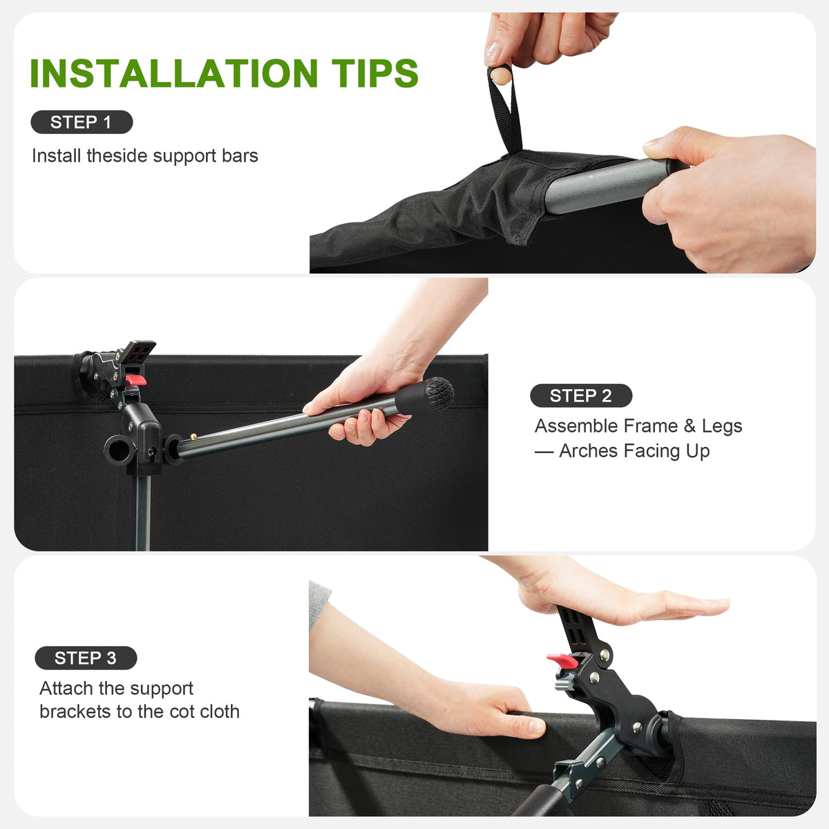 Height Adjustable Black Camping Cot V3251