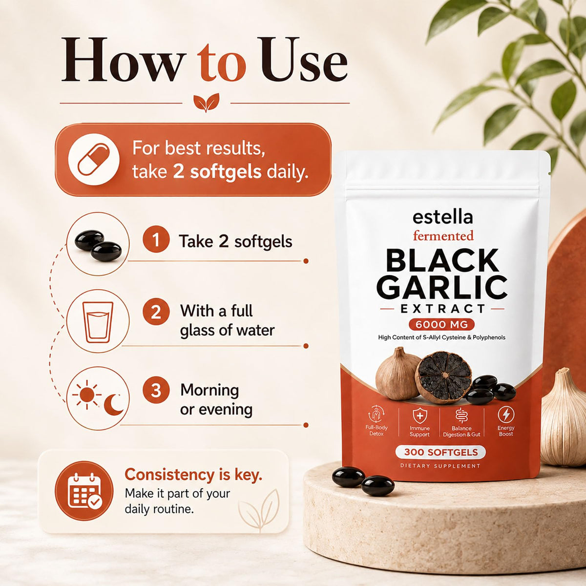 Fermented Black Garlic Extract Softgels, Vegan, Non-GMO, 300 Count A1213