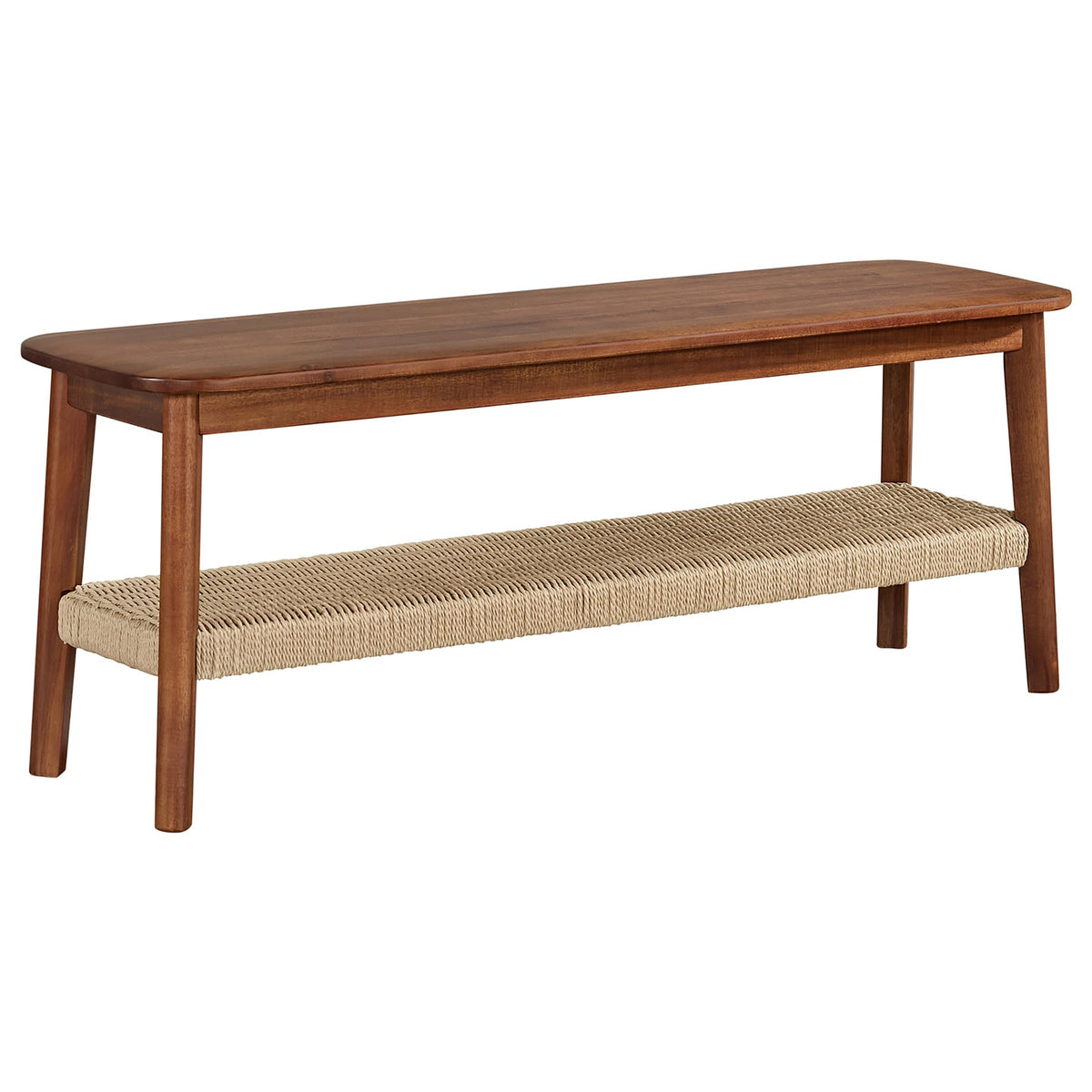 Solid Wood Entryway Bench with Woven Storage Shelf, Chestnut, 48” C35851