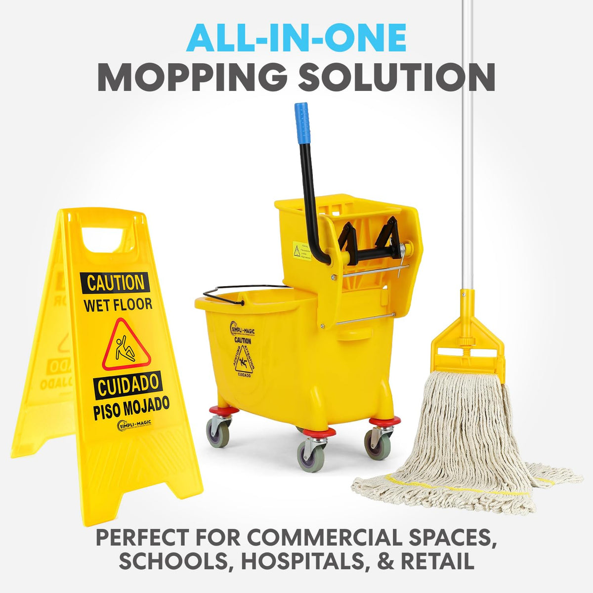 Yellow 35 Quart Commercial Mop Bucket on Wheels X8008