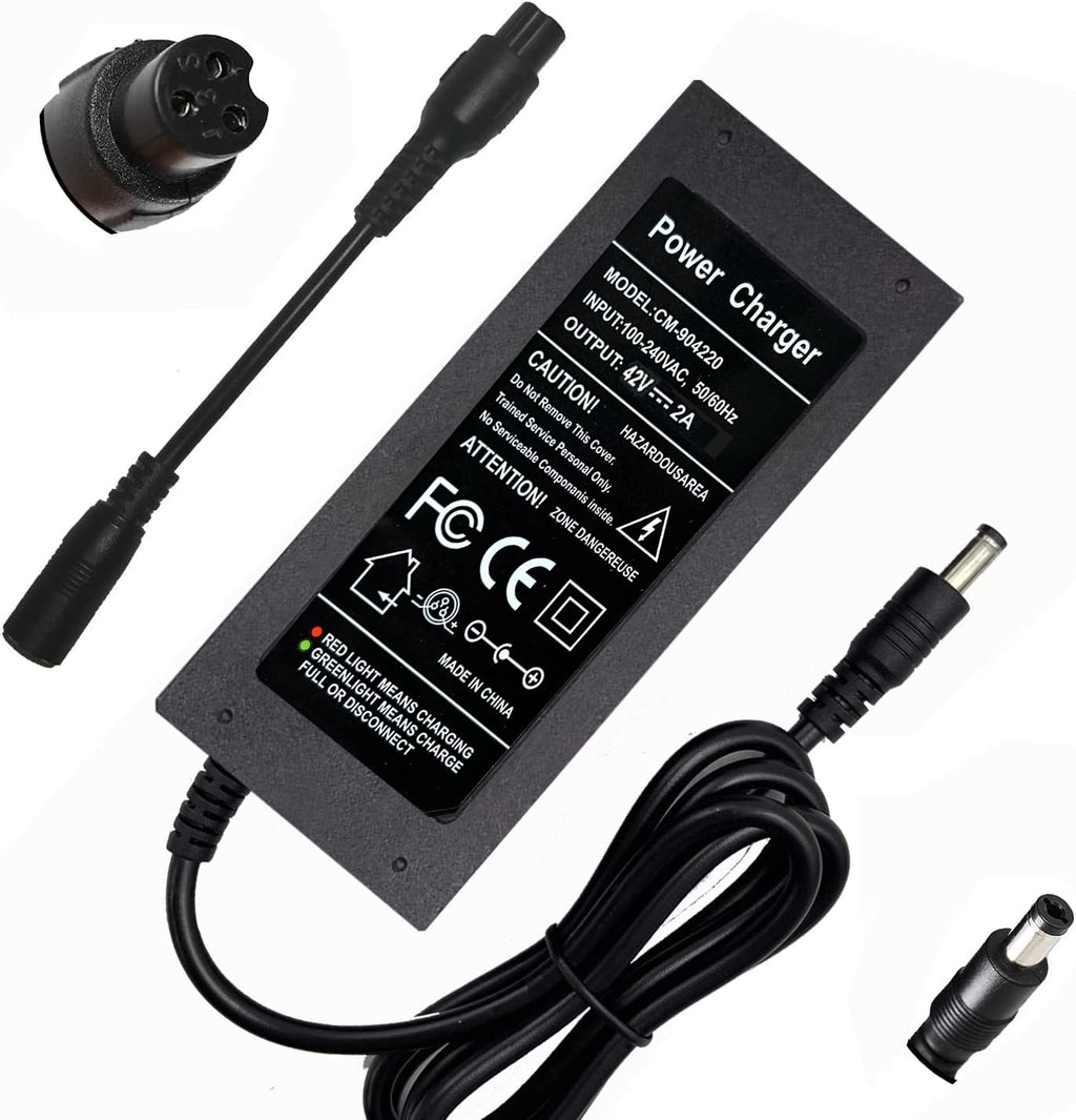 42V 2A Charger for 36V Lithium Battery, 5.5mm x 2.5mm and 8mm 3 Prong Connector F9553