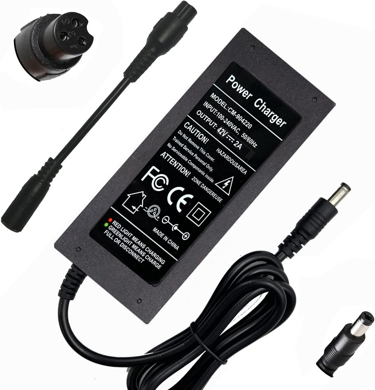 42V 2A Charger for 36V Lithium Battery, 5.5mm x 2.5mm and 8mm 3 Prong Connector F9553