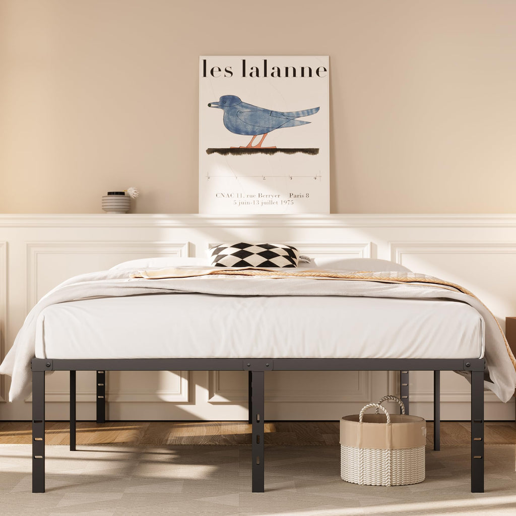 Queen Size Platform Bed Frame Steel Slat Support Black G3474