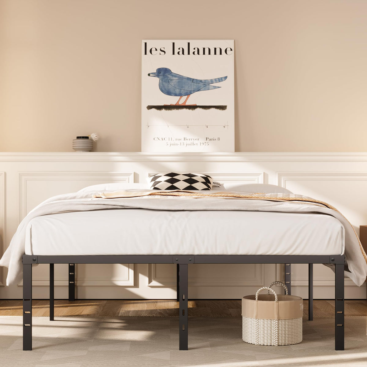 Queen Size Platform Bed Frame Steel Slat Support Black G3474