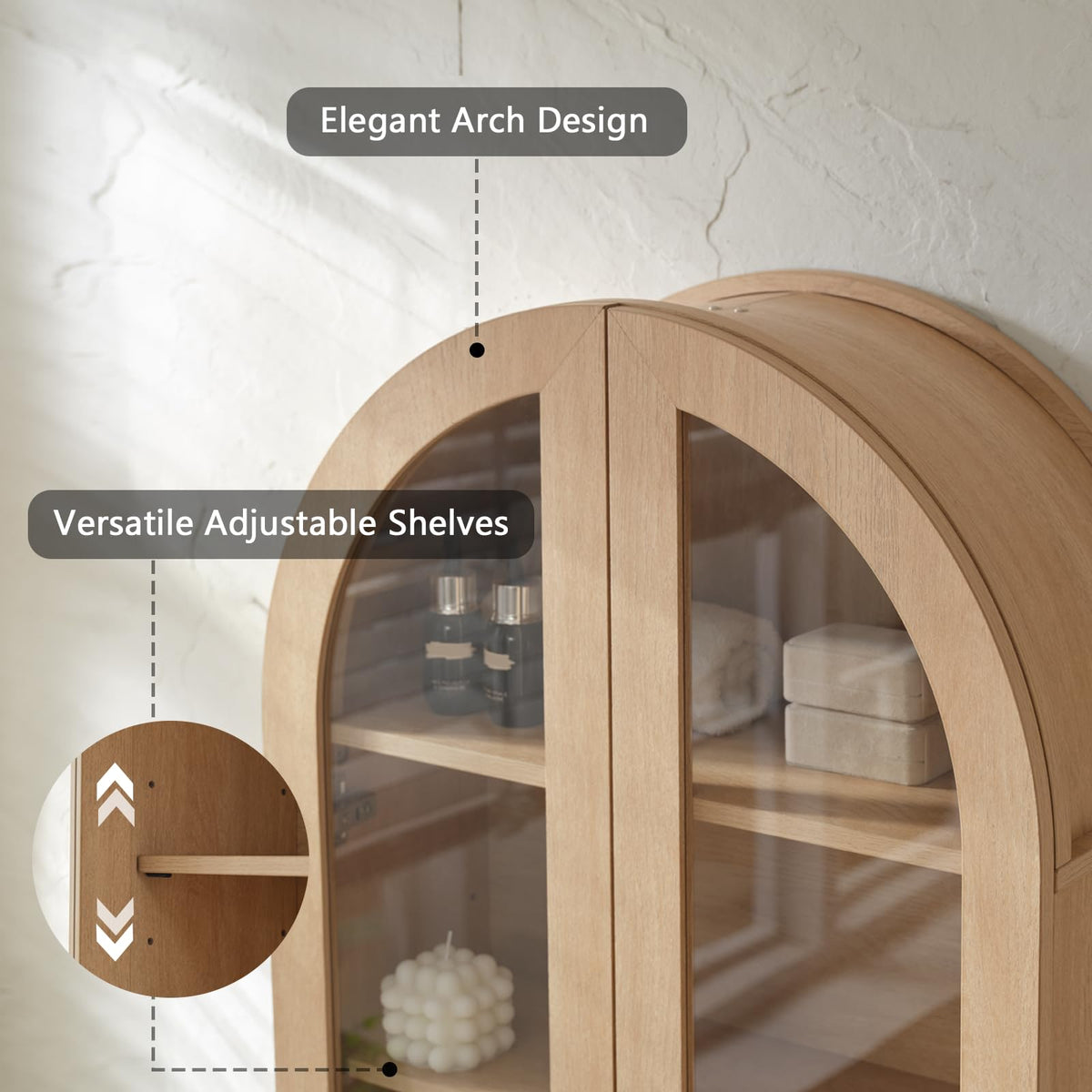 Arched Wall Mount Bathroom Cabinet with Glass Doors I533407