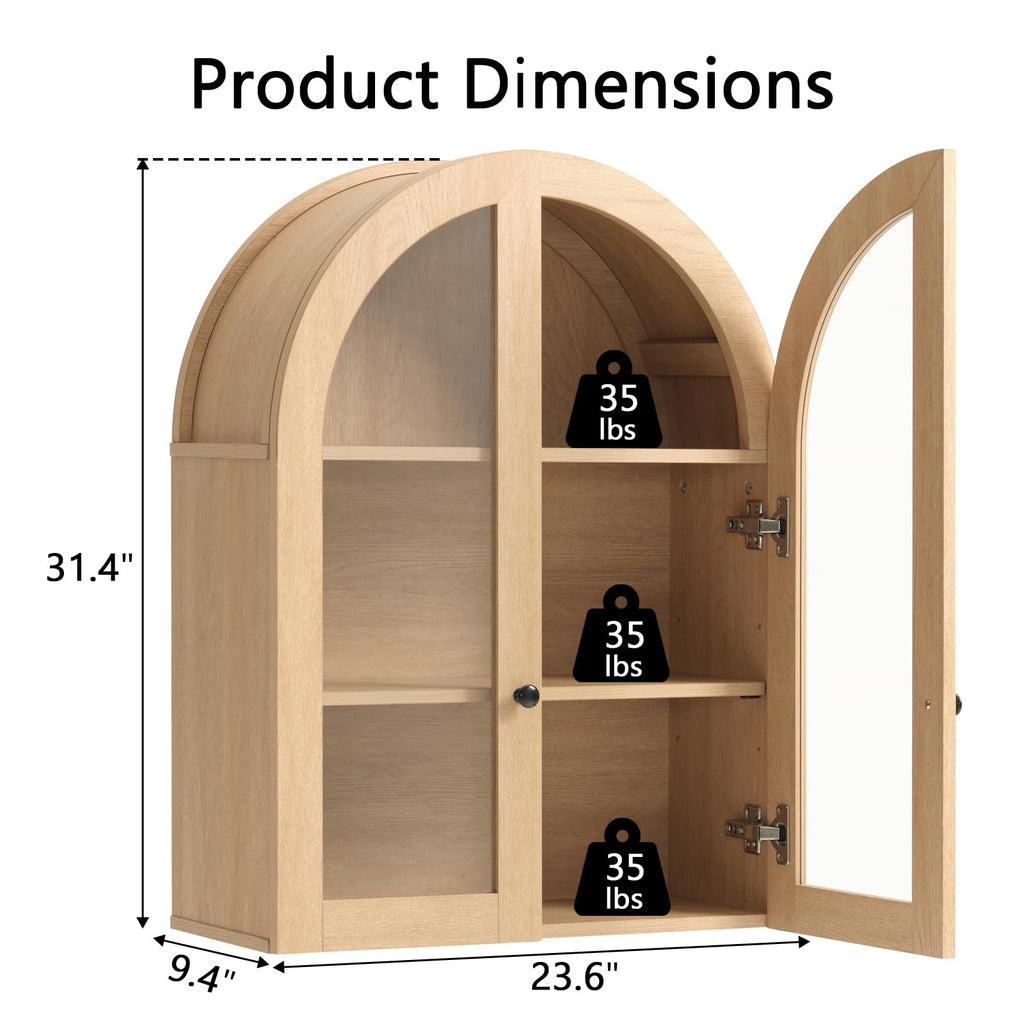 Arched Wall Mount Bathroom Cabinet with Glass Doors I533407