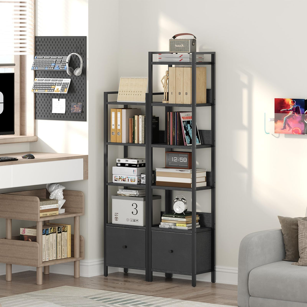 Black 5-Tier Bookshelf with Drawer Q46503