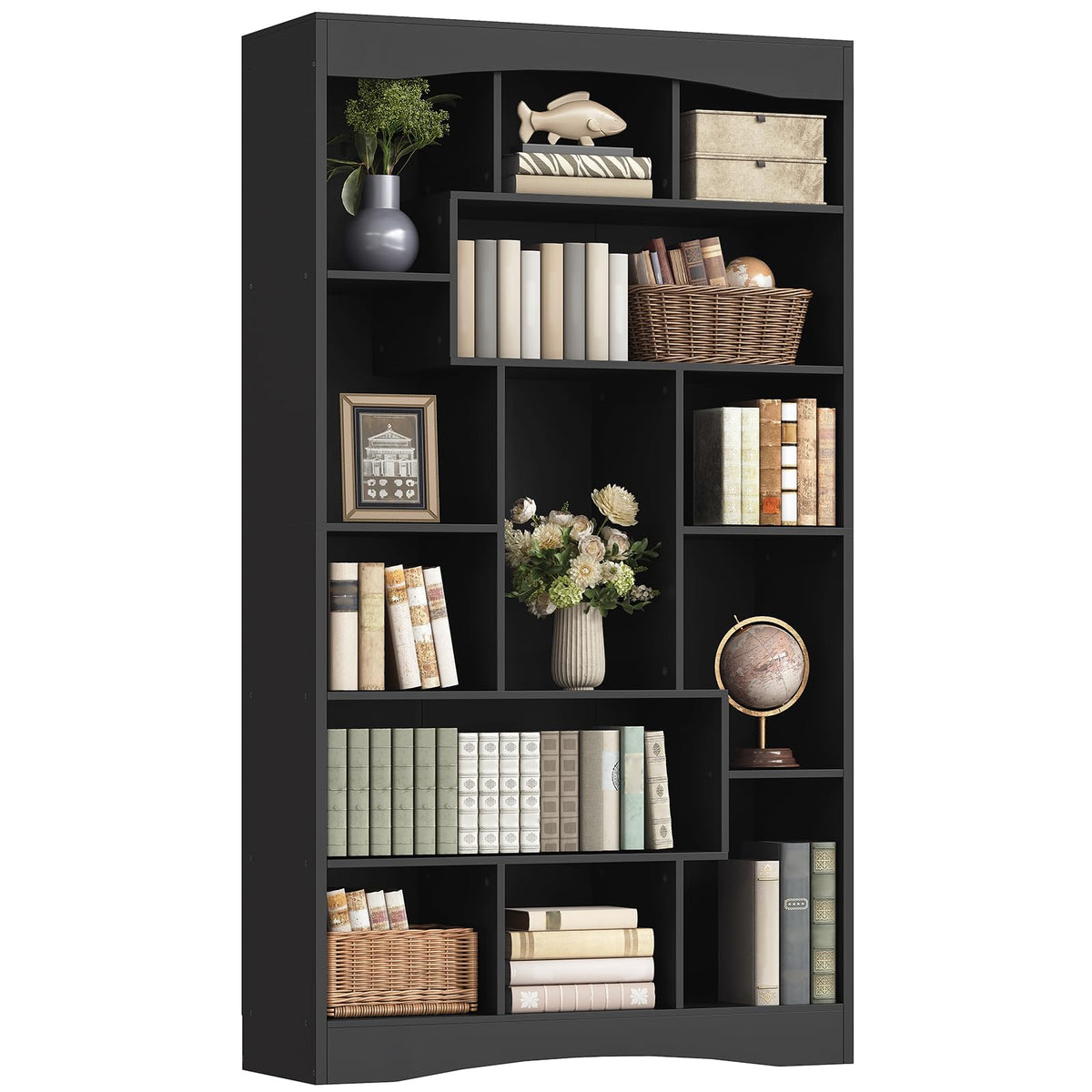 6-Tier Black Bookshelf with Open Shelves O13740