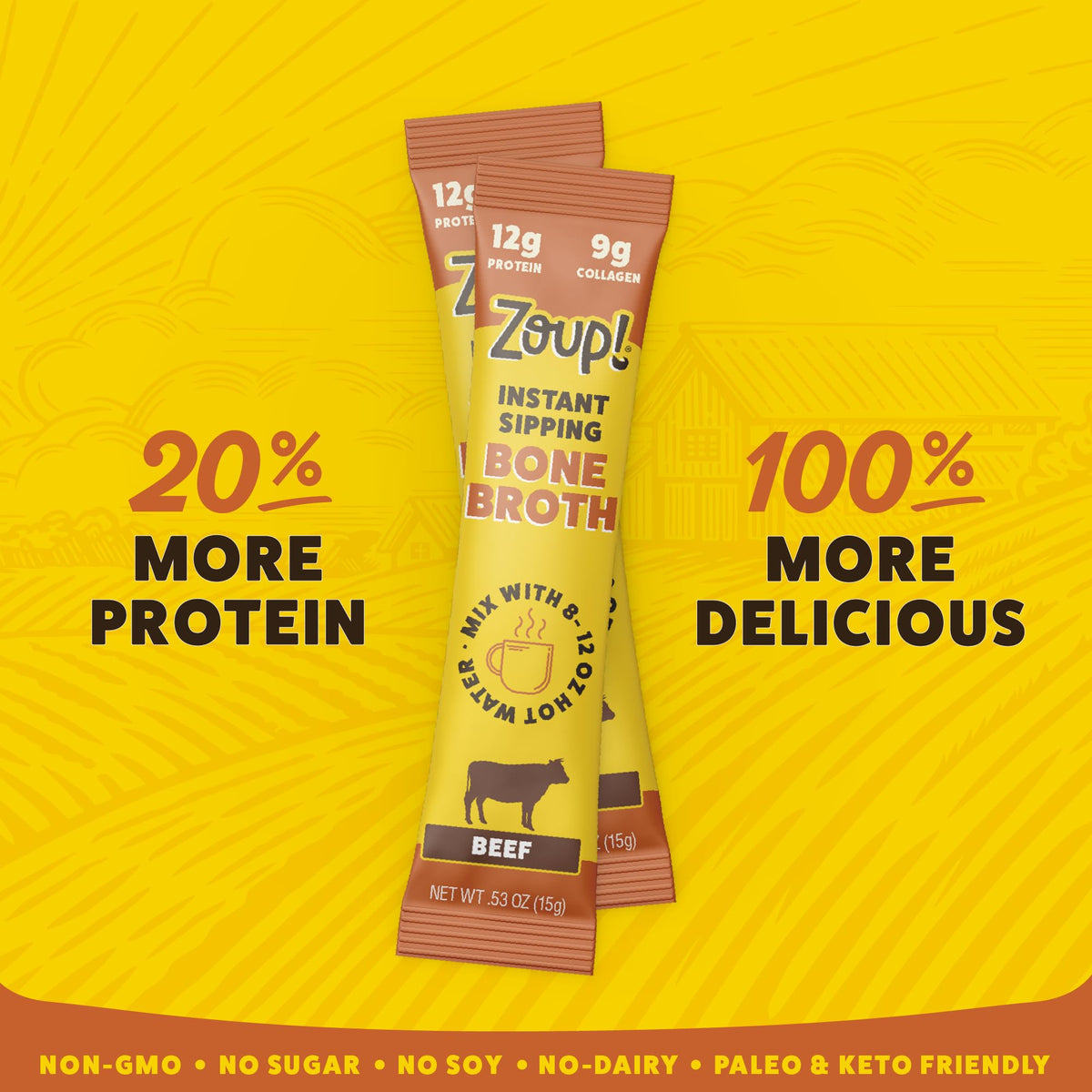 Instant Sipping Bone Broth Mix Beef 0.53 oz Pack of 30 R713397