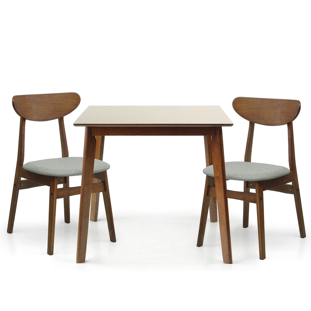 Set of 3 Square Dining Table and 2 Side Chairs Solid Wood Padded Seat Medium Brown R140956