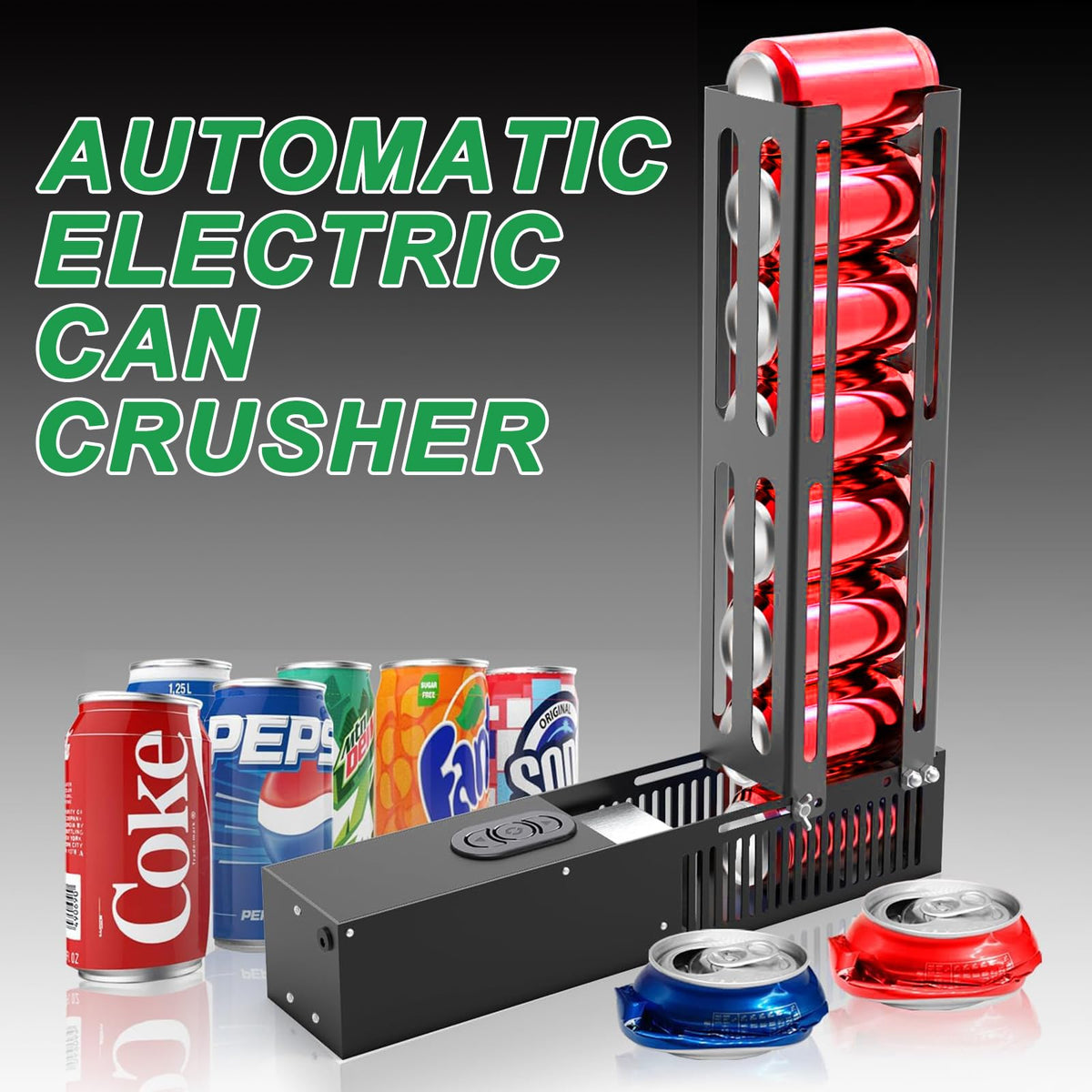 Electric Can Crusher, 8 Cans at a Time, Heavy Duty for 12oz & 16oz Cans R352