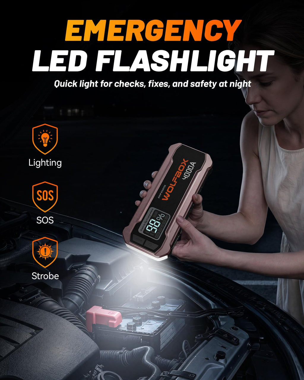 12V Pink Portable Car Jump Starter with 65W Quick Charger O819