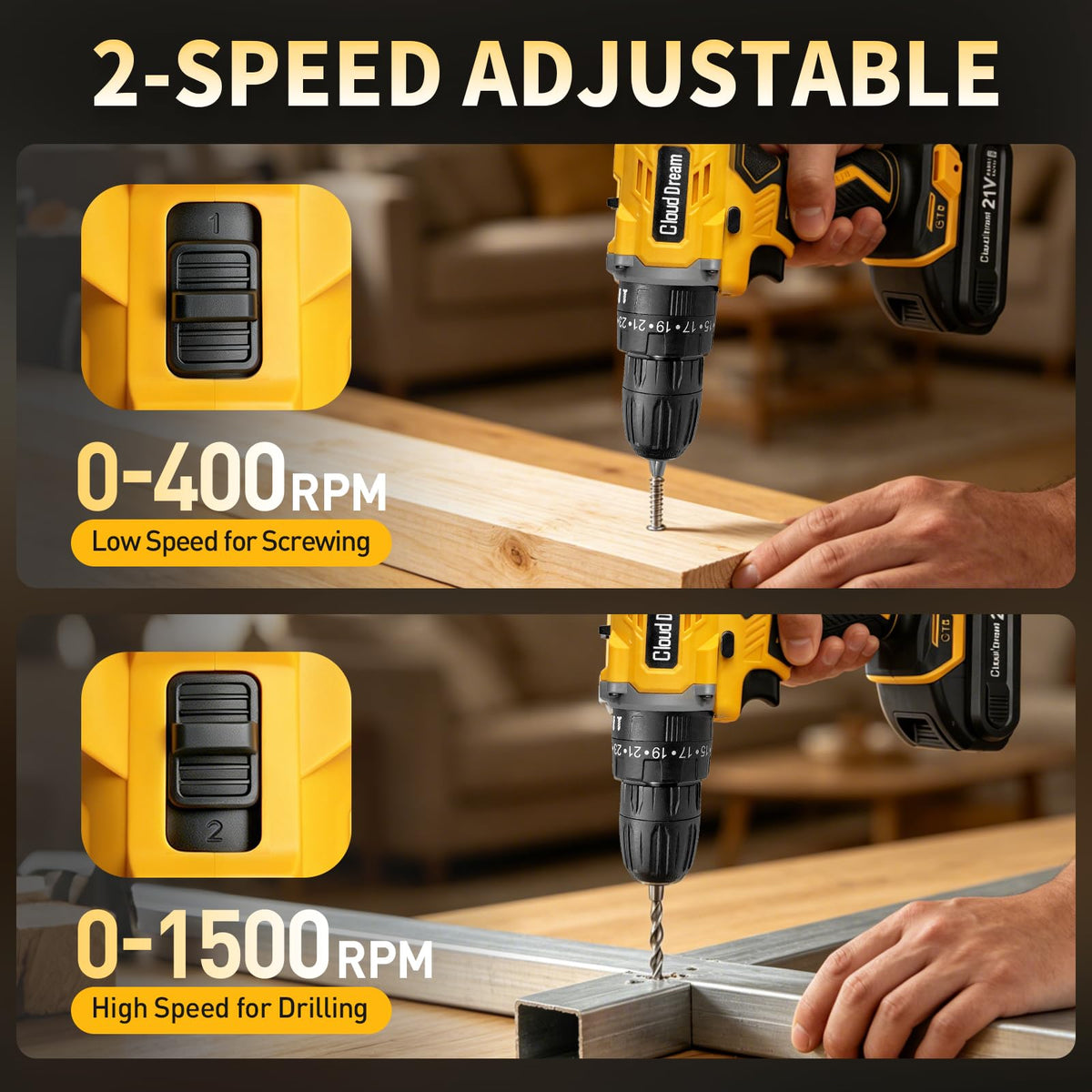 21V Cordless Drill Set with 2 Batteries and Charger Q96790