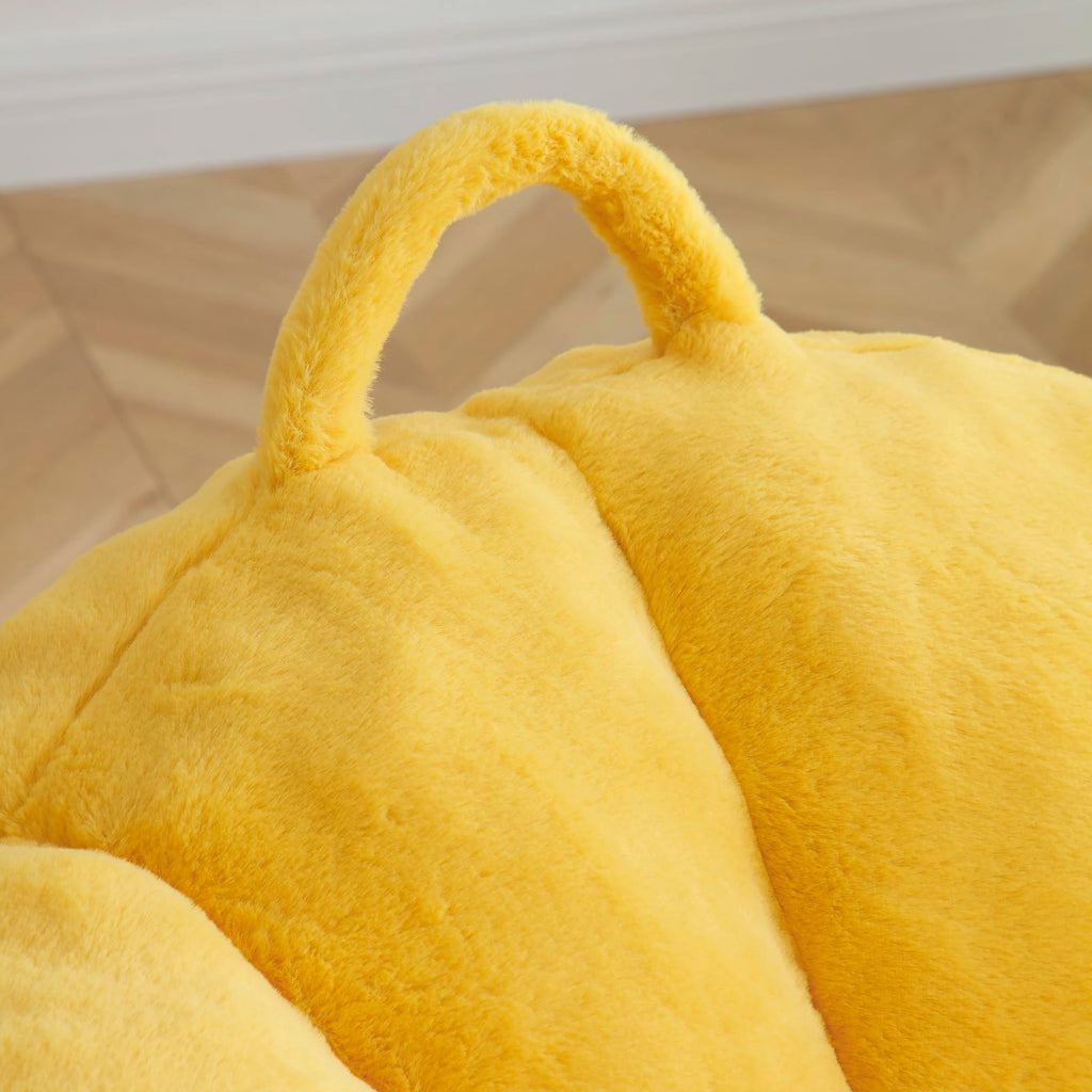 Yellow Faux Fur Memory Foam Bean Bag Chair with Footstool V524289