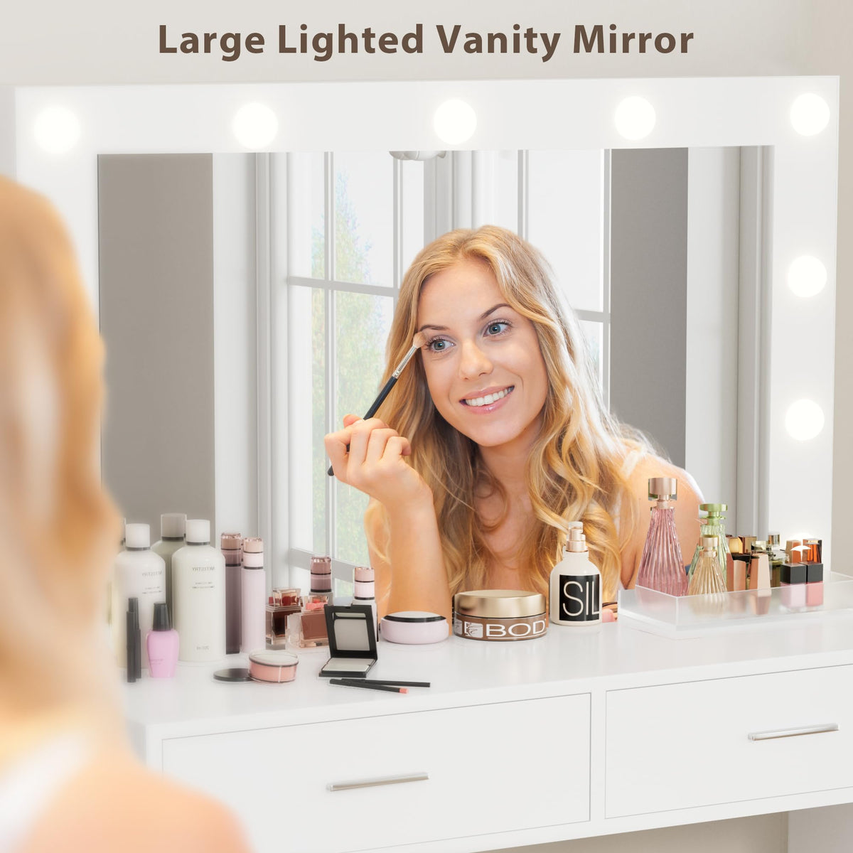 White Vanity Desk Set with Lighted Mirror and 2 Drawers F537