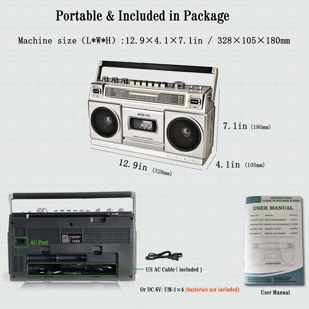 Portable Boombox with Cassette Player Recorder V532871