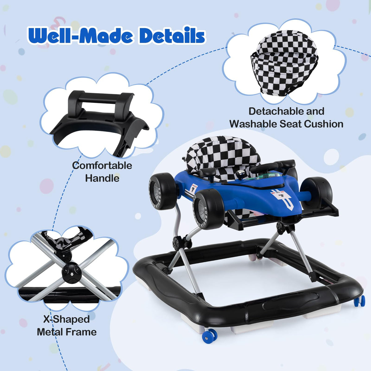 Foldable Baby Walker with Adjustable Heights and Wheels F471478