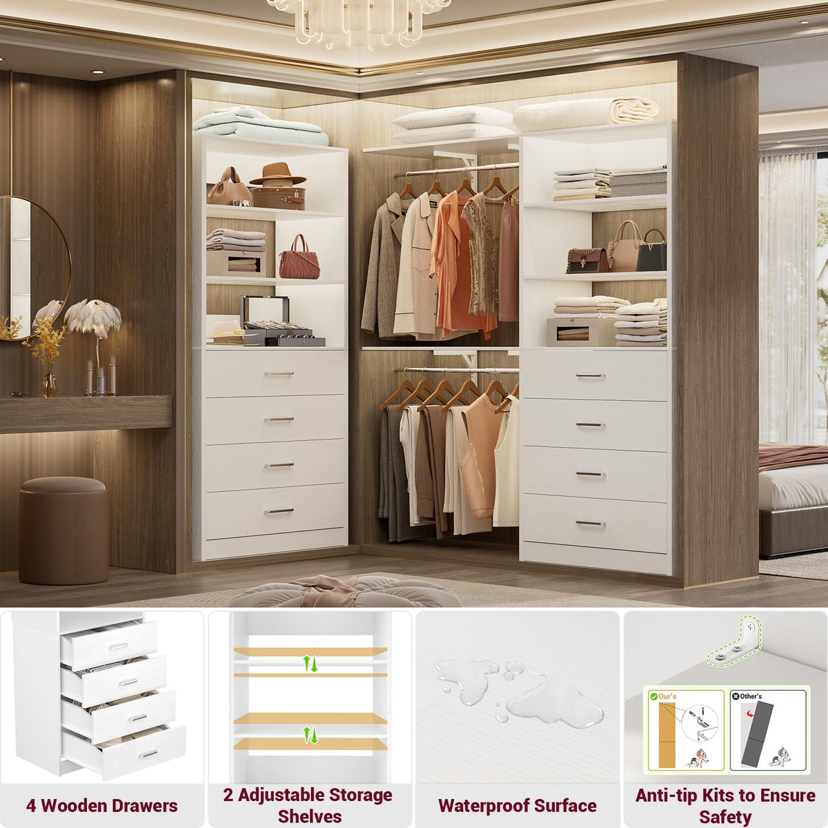 White Wood Closet Organizer System Y1547