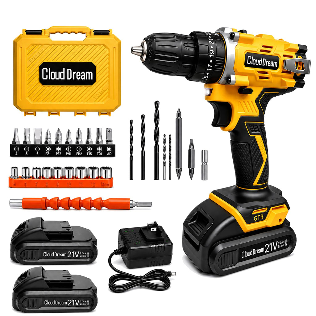 21V Cordless Drill Set with 2 Batteries and Charger Q96790