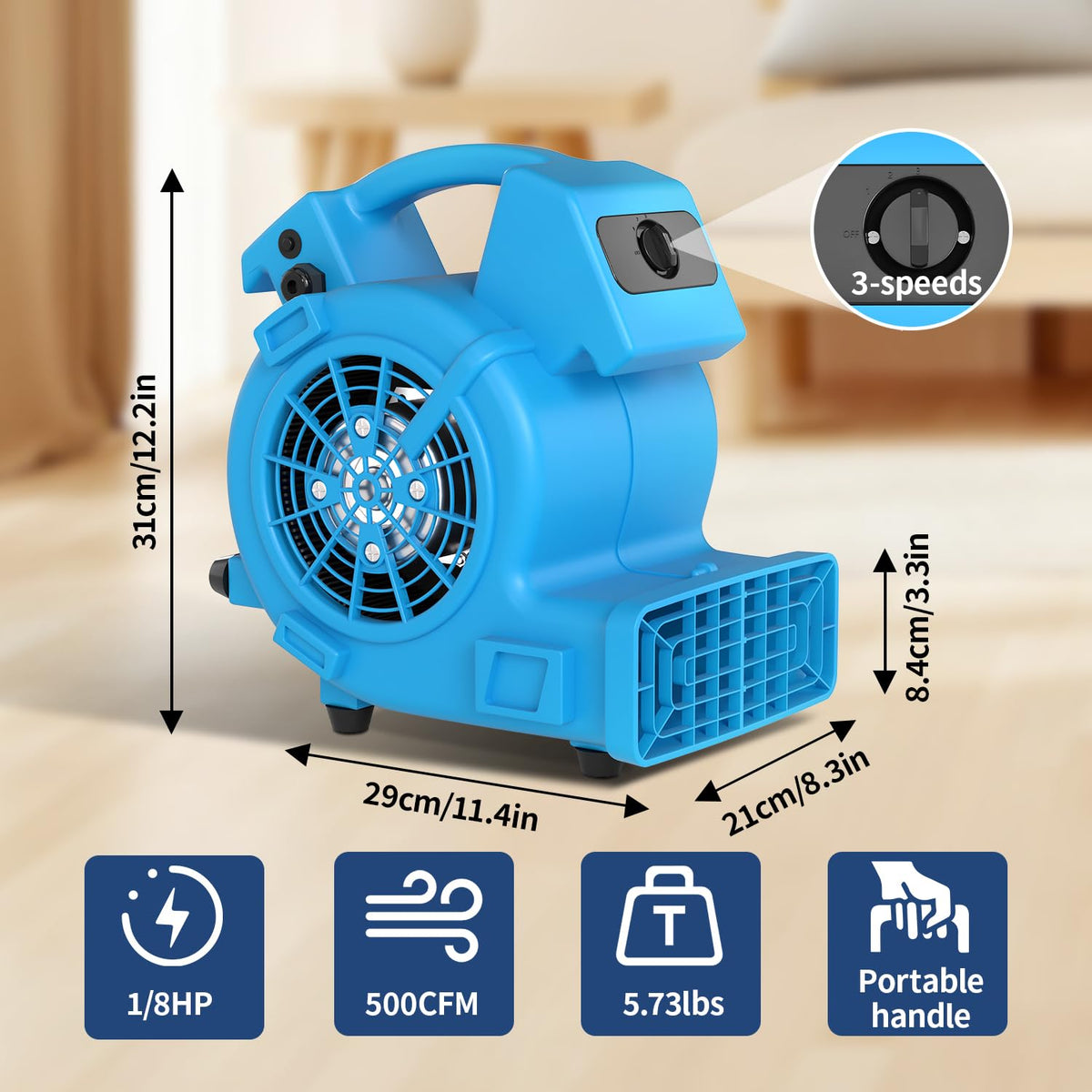 600 CFM Portable Air Mover Blower Fan with 3 Speeds L751