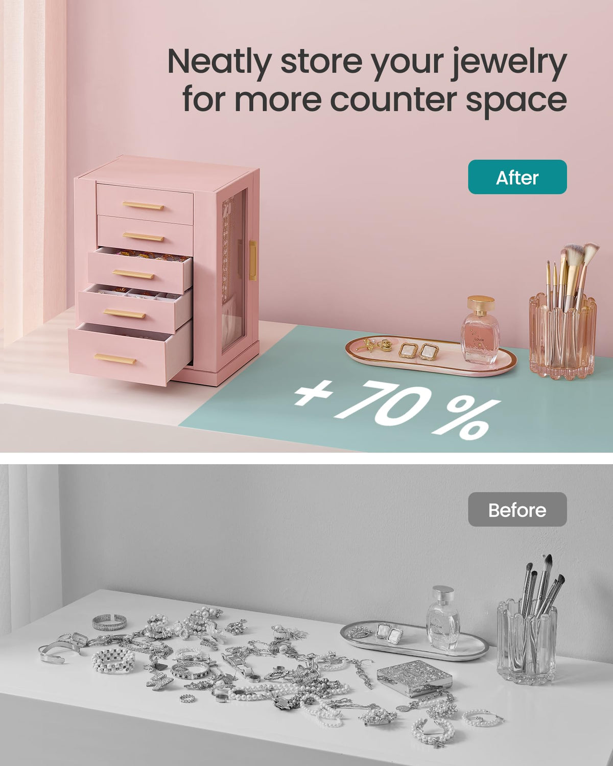 Jelly Pink 5 Drawers Rotating Jewelry Box Organizer Z8793