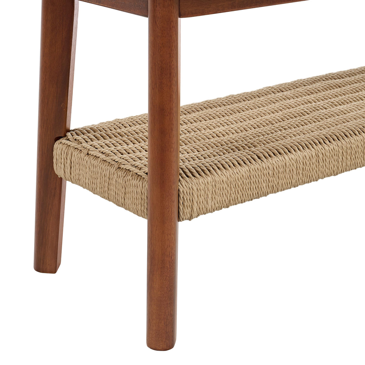 Solid Wood Entryway Bench with Woven Storage Shelf, Chestnut, 48” C35851