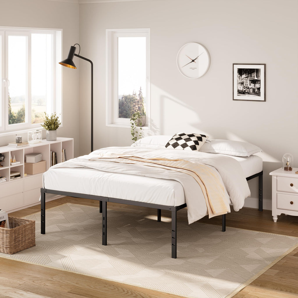 Queen Size Platform Bed Frame Steel Slat Support Black G3474