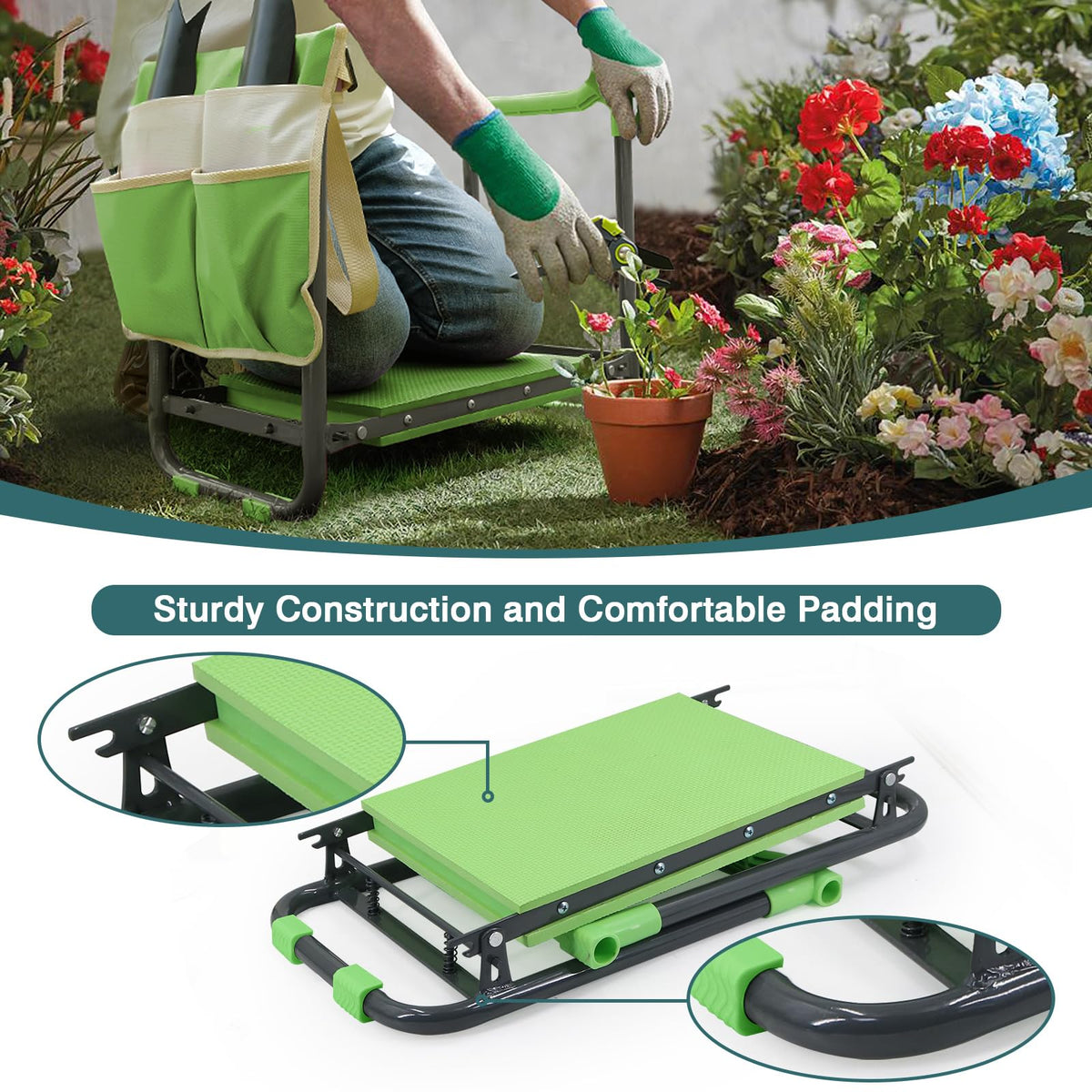 Foldable Garden Kneeler and Seat with Tool Storage Pouch S70644