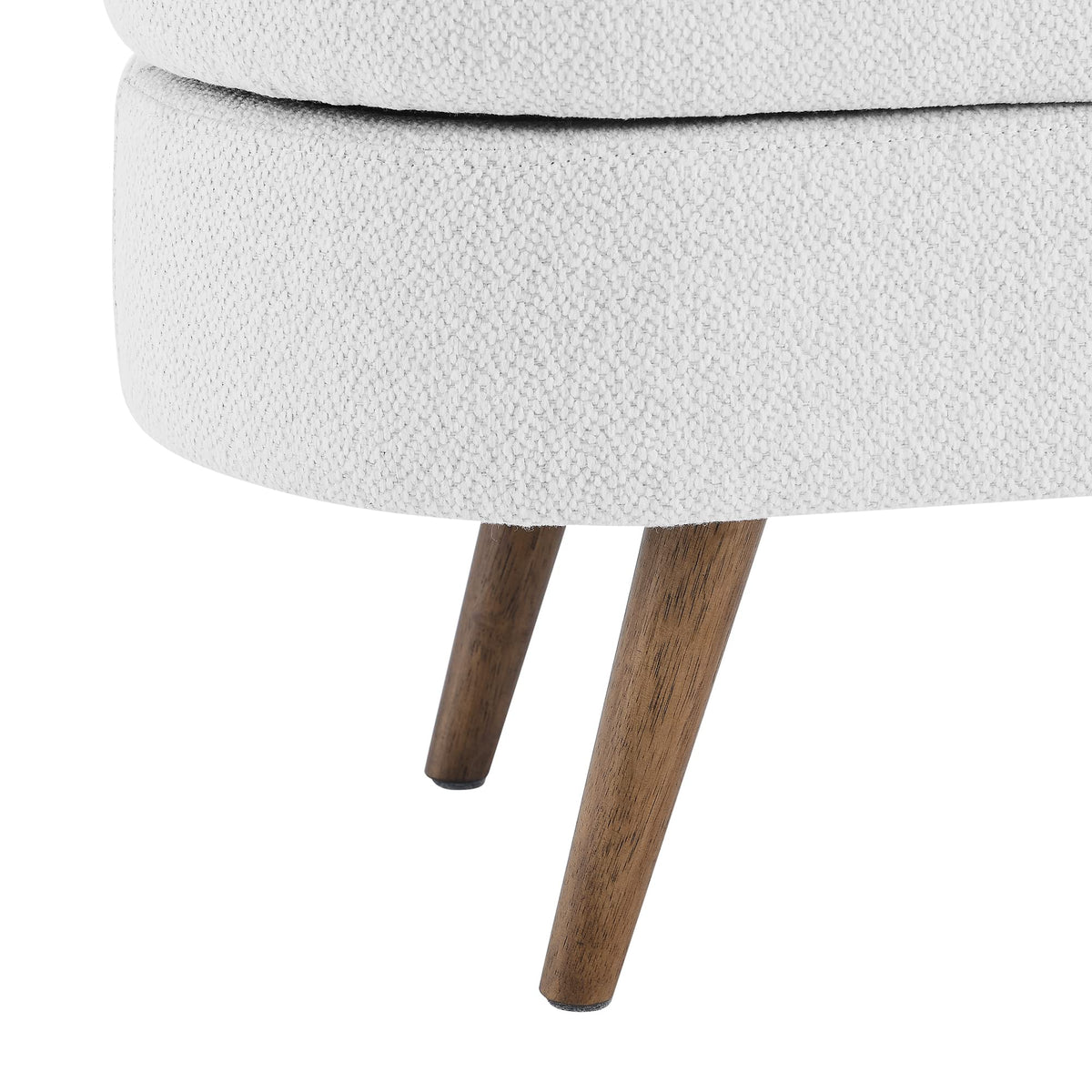 White Linen Fabric Upholstered Storage Bench with Solid Wood Legs N7251