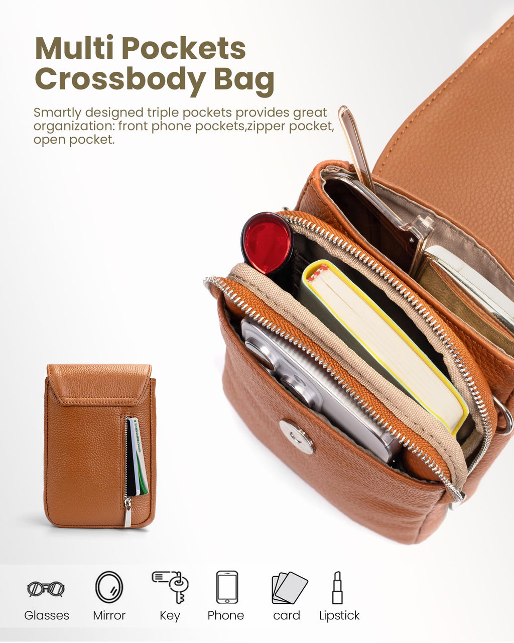 Genuine Leather Crossbody Bag with RFID Blocking Card Slots Z722