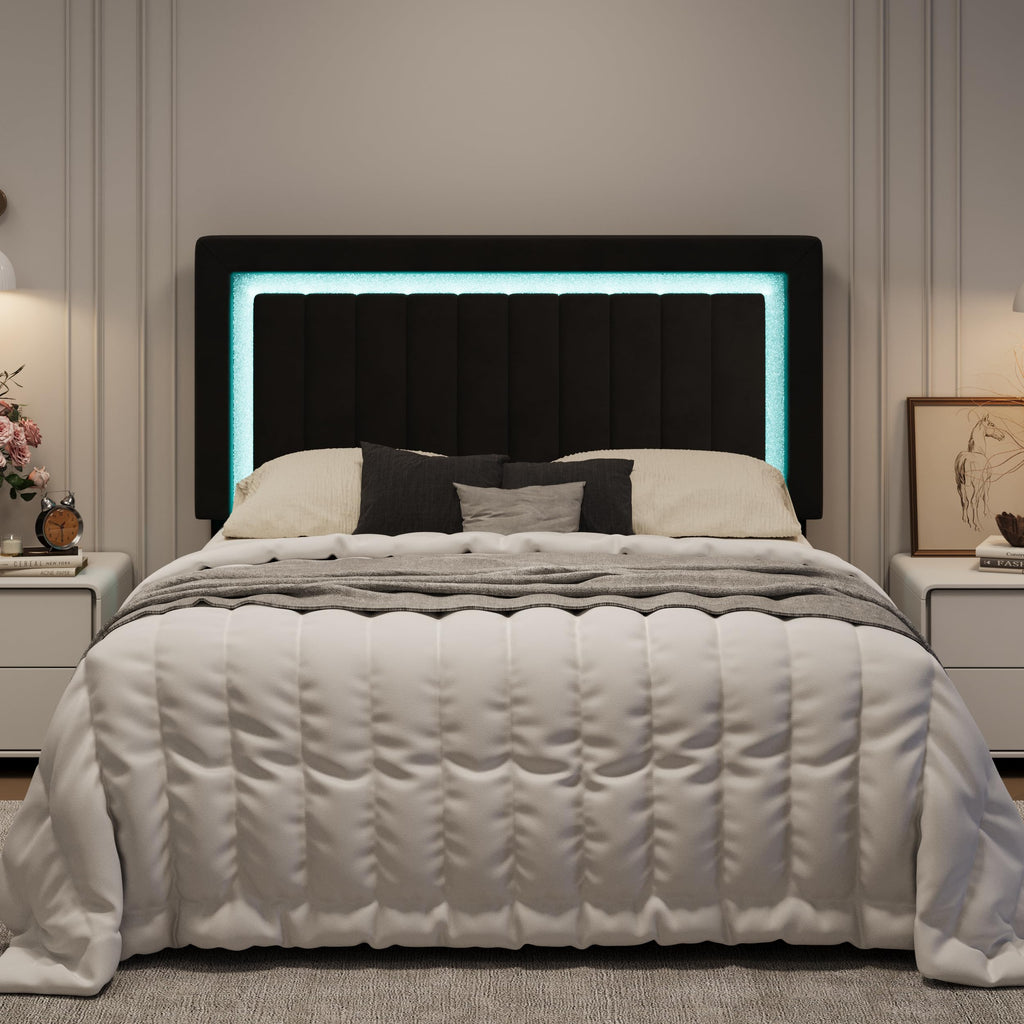 Queen Size Black Velvet Bed Frame with LED Light Y2726