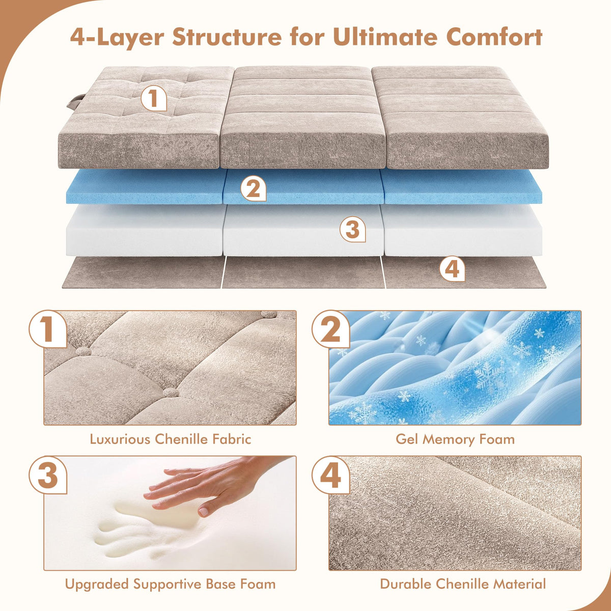 Foldable Twin 4 Inch Memory Foam Mattress G376527