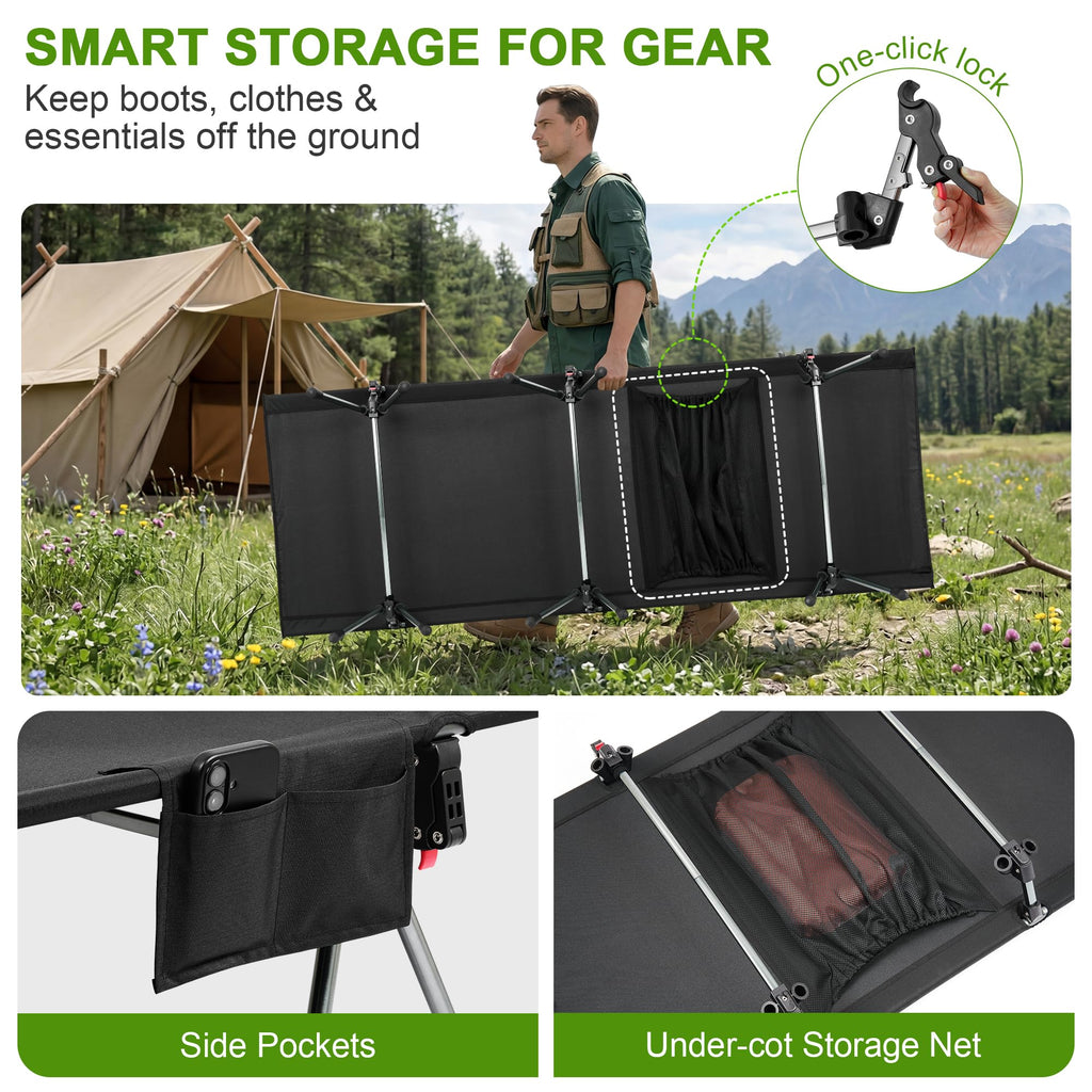 Height Adjustable Black Camping Cot V3251