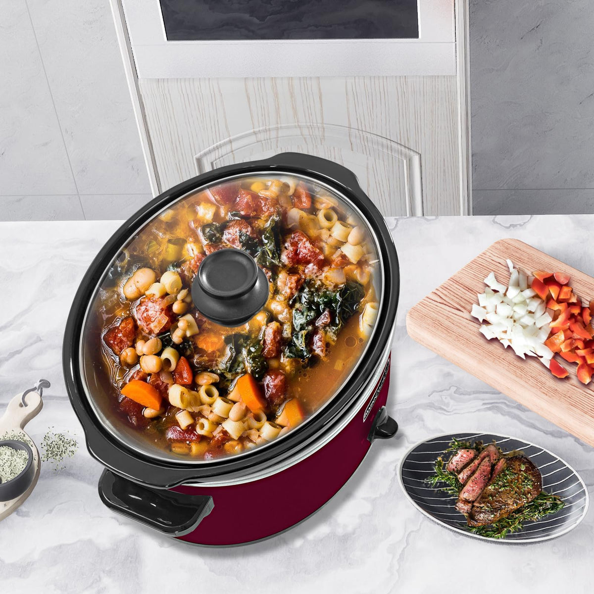 7 Quart Oval Manual Slow Cooker with 3 Cooking Settings A5310