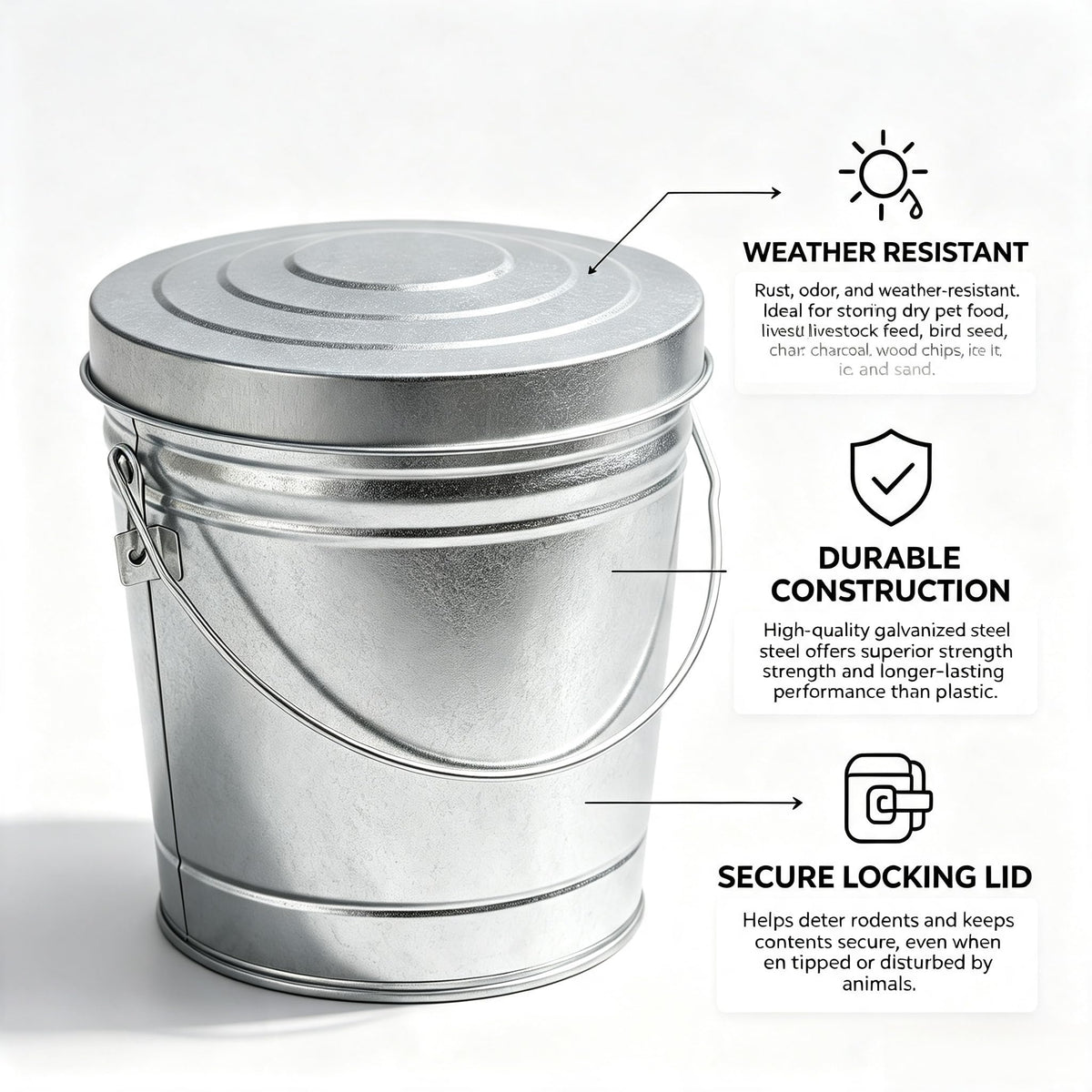 6 Gallon Galvanized Metal Trash Can with Locking Lid G511195