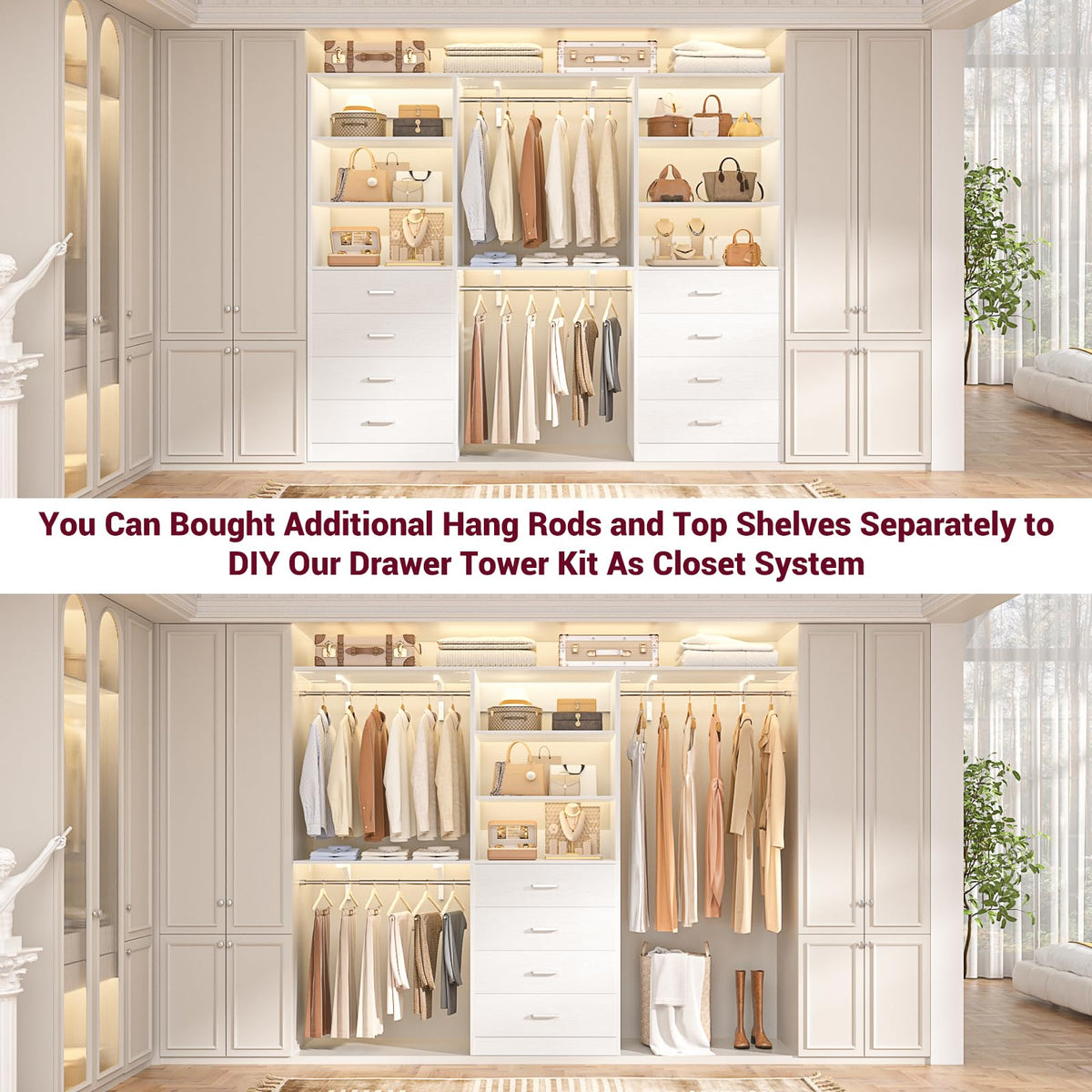 White Wood Closet Organizer System Y1547